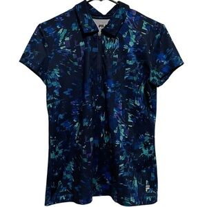 Fila Sport Collared Short Sleeve Blue Zip Workout Tee Size Small